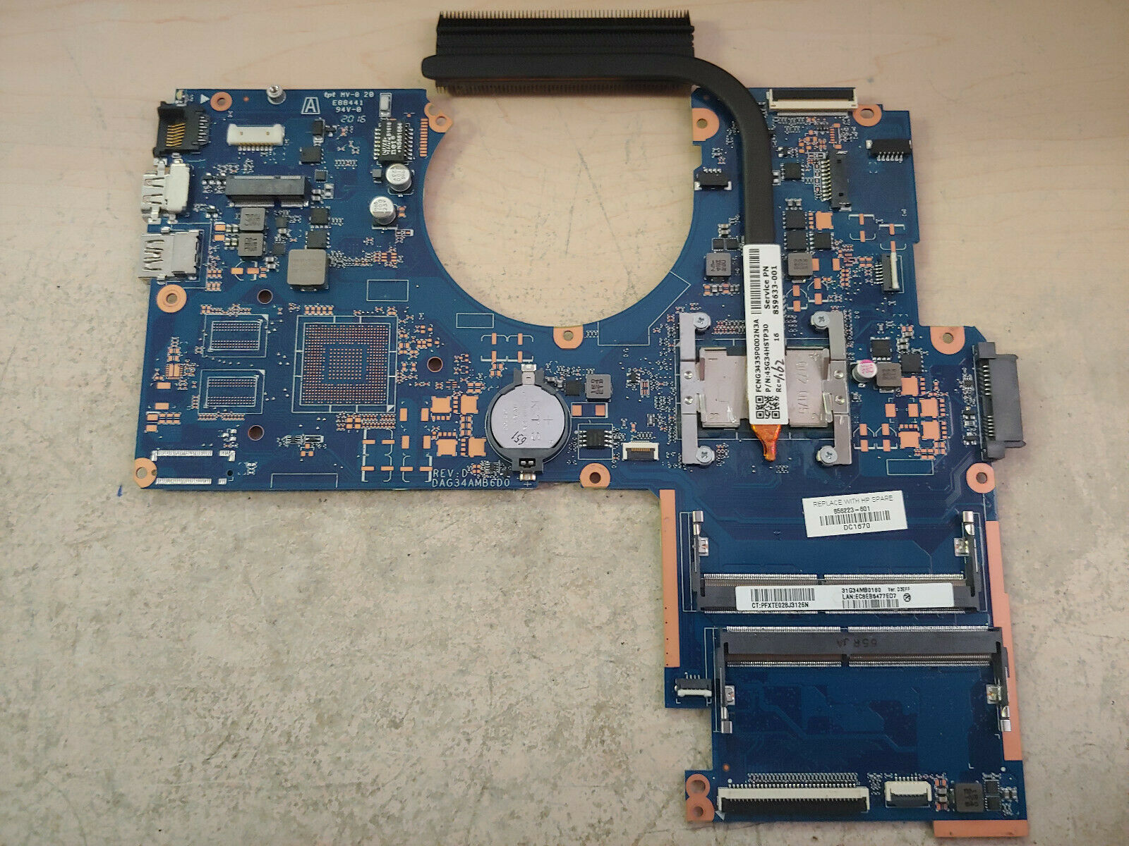 HP 15-AU Laptop Motherboard w/ i7-6500U 2.5GHz CPU 856223-601 Item pulled from a working laptop. Grade A C