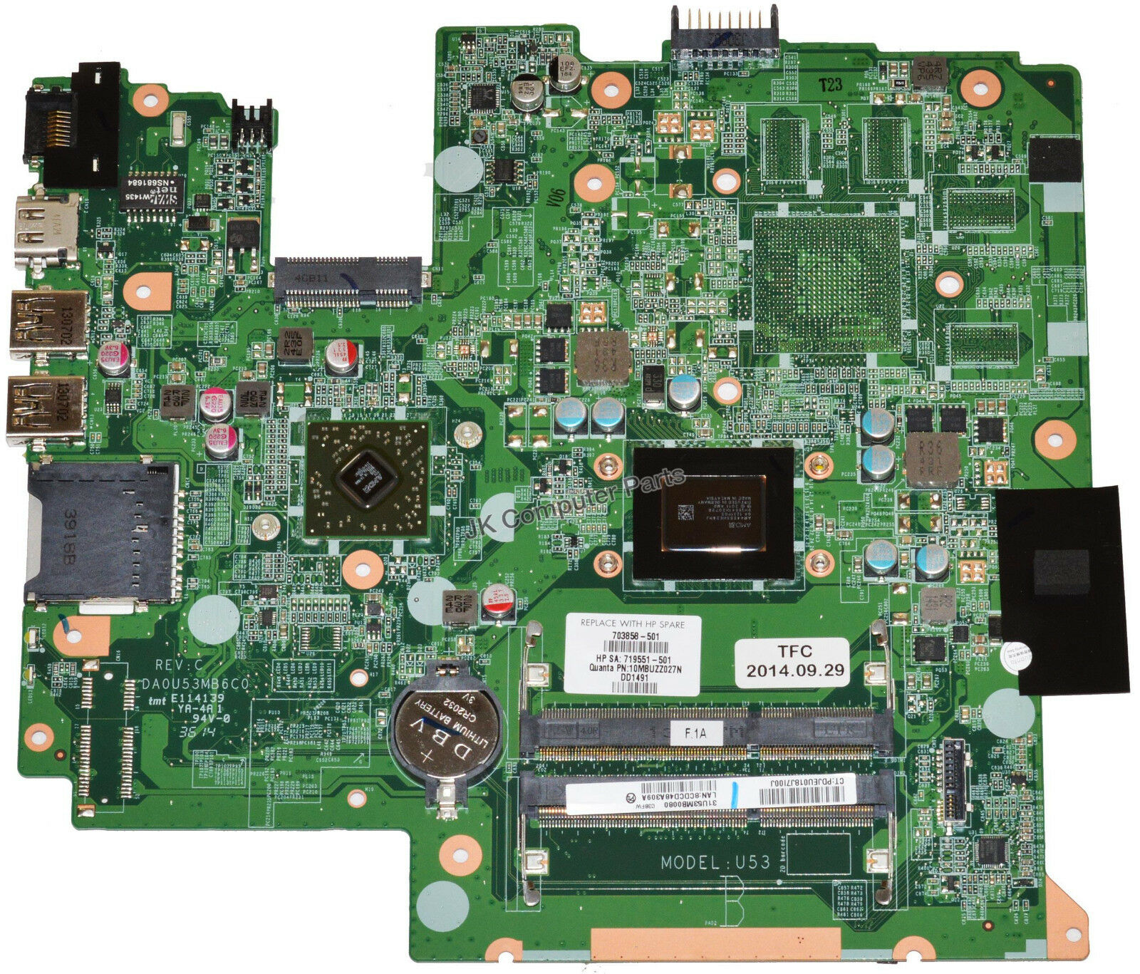 HP Sleekbook 14-B Laptop Motherboard w/ AMD A6-4455M 2.1Ghz CPU 703858-501 CPU Speed: 2.1Ghz Compatible CPU