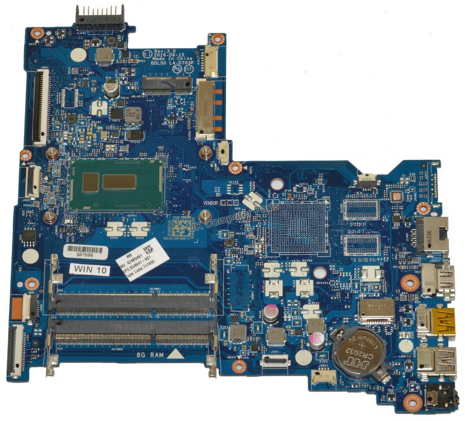 HP 15-AY Laptop Motherboard w/ i3-5005U 2.0Ghz CPU 854941-601 CPU Speed: 2.0GHz Capacity per Module: . Compa