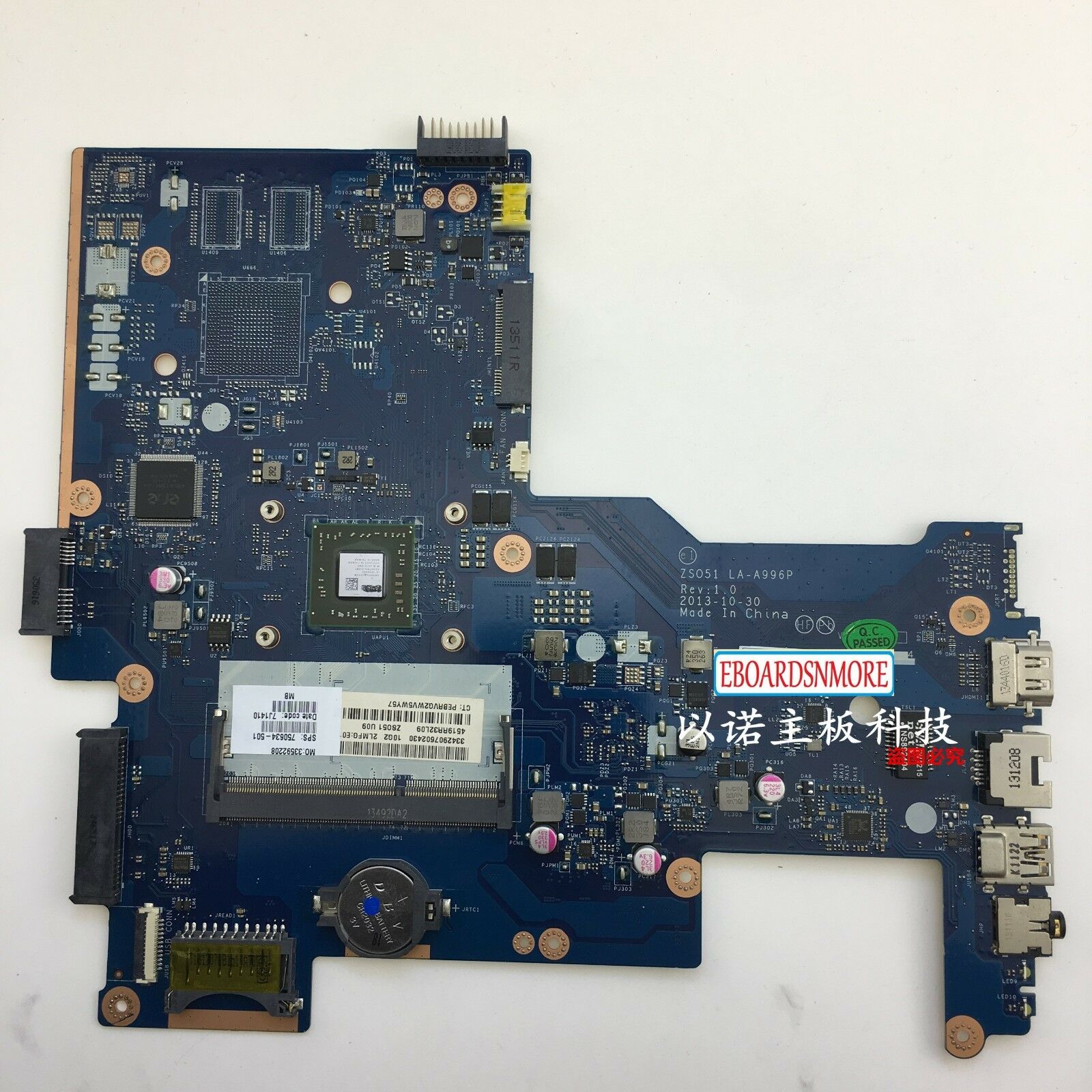 HP 15-G Series laptop Mainboard ZS051 LA-A996P 750634-501 750634-001 A4 CPU "A" Compatible CPU Brand: AMD F