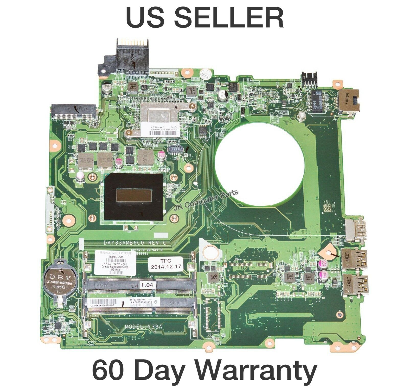 HP 15-K081NR Laptop Motherboard Intel i7-4710HQ 2.5GHz DAY33AMB6C0 31Y33MB0040 This motherboard is pulled fr