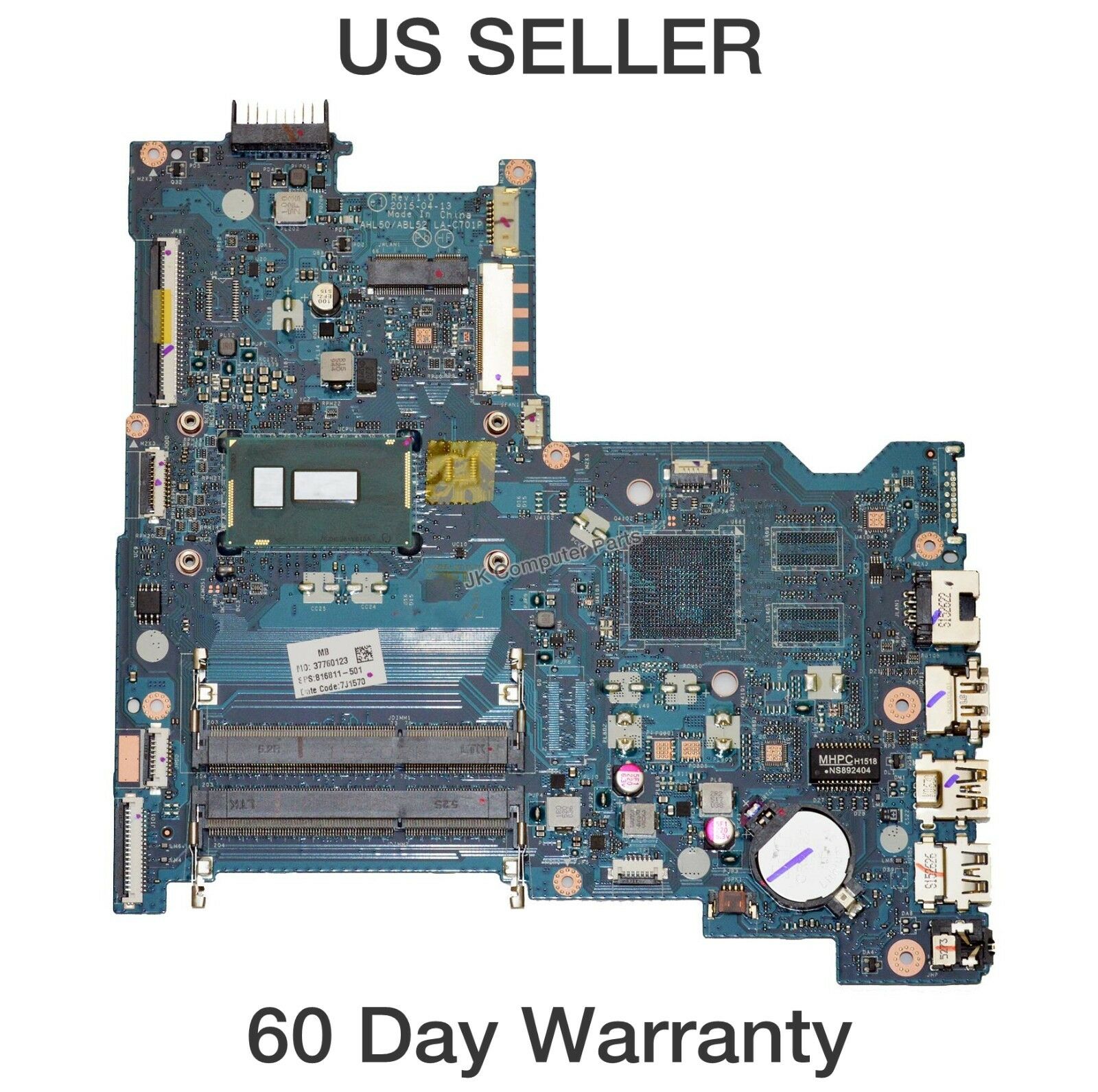 HP 15-AC113CL Laptop Motherboard Intel i3-5010U 2.1Ghz CPU 816811-501 HP 15-AC113CL Laptop Motherboard