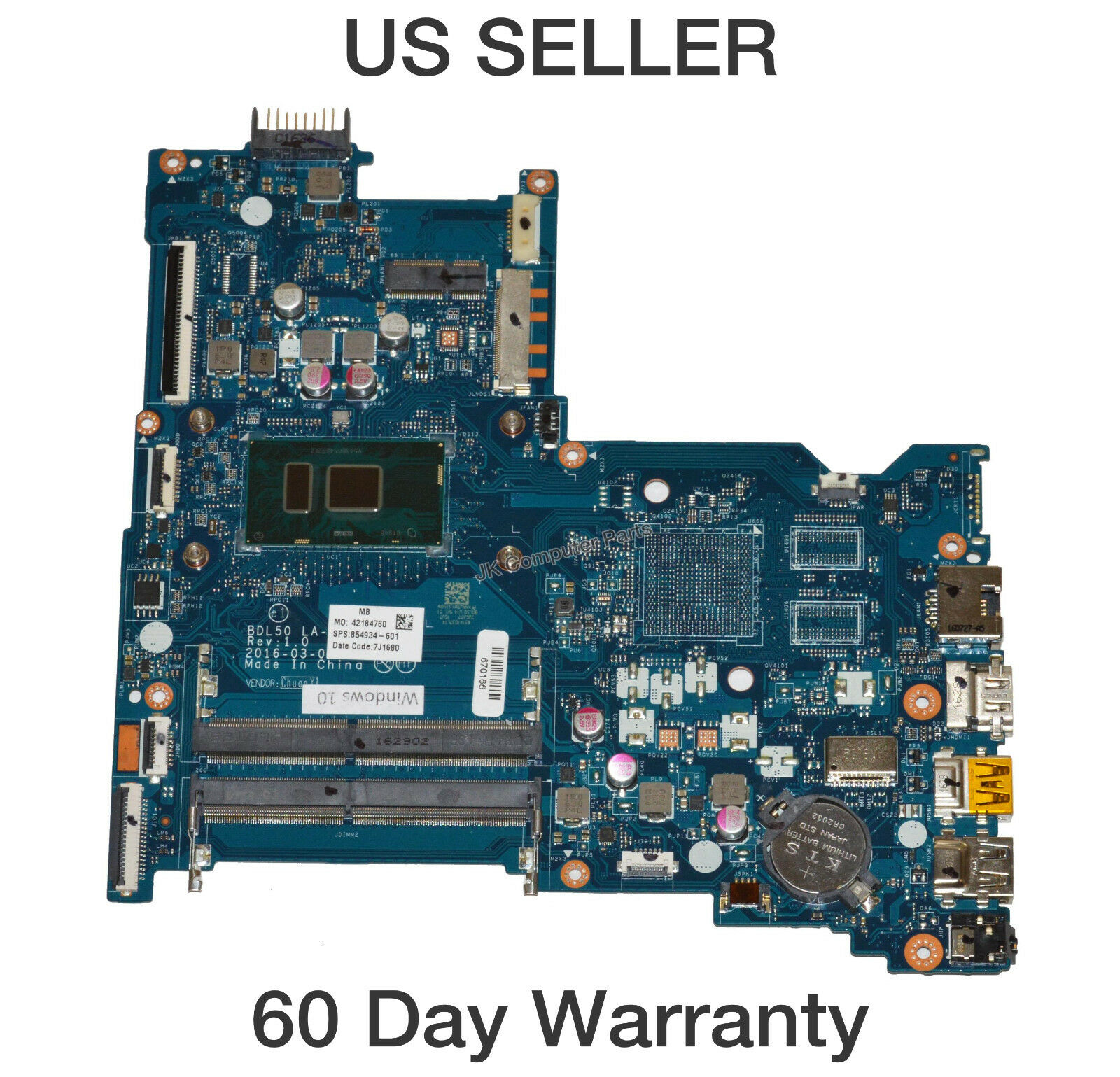 HP 15-AY Laptop Motherboard w/ Intel i7-6500U 2.5GHz CPU 854934-601 Brand: HP Compatible CPU Brand: Intel F