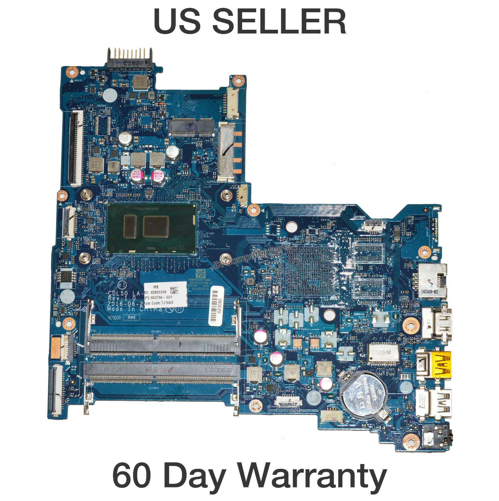 HP 15-AY103DX Laptop Motherboard TS w/ Intel i3-7100U 2.4GHz CPU 903796-601 CPU Speed: 2.4GHz Brand: HP Co