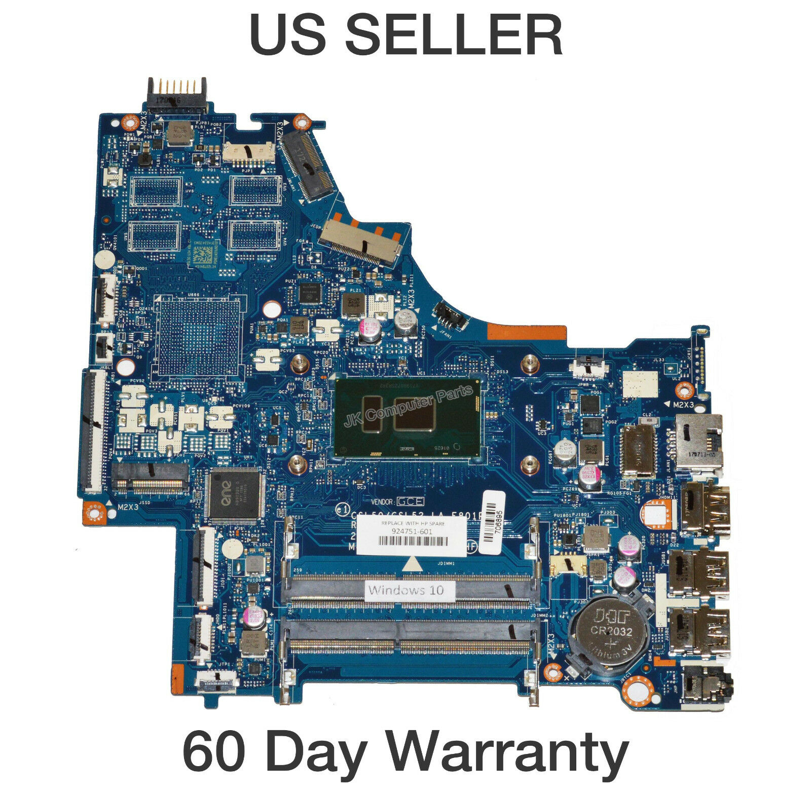 HP 15-BS Laptop Motherboard w/ Intel i5-7200U 2.5Ghz CPU 924751-601 CPU Speed: 2.5Ghz Compatible CPU Brand: