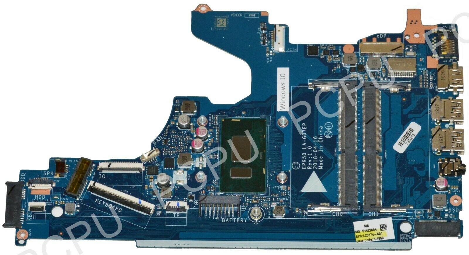 HP Laptop 15 UMA Motherboard w/ i3-8130U 2.2GHZ CPU L20374-601 CPU Speed: 2.2 GHz MPN: L20374-601 Integrate