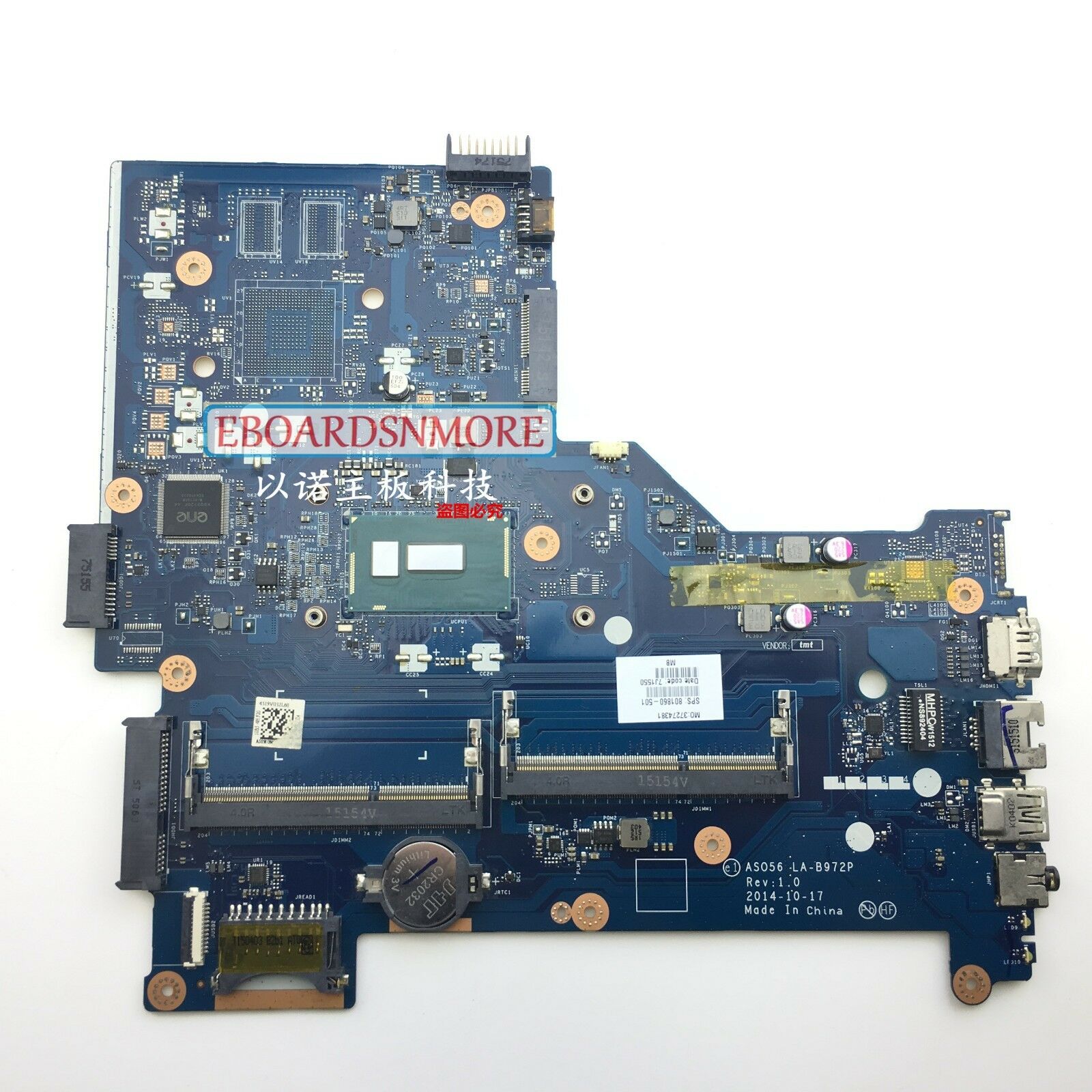 HP 15-R210DX 15-R Laptop Motherboard LA-B972P DDR3L 801860-501 W/ i3-5010U CPU Compatible CPU Brand: Intel