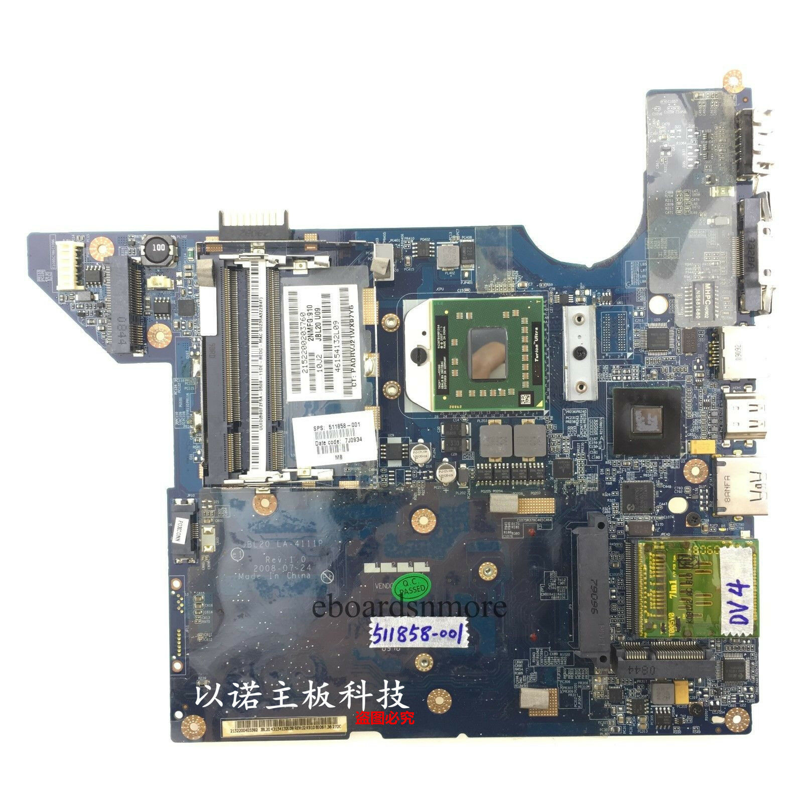 511858-001 for HP DV4 DV4-1000 series AMD Laptop motherboard LA-4111P,Grade A Compatible CPU Brand: AMD Feat